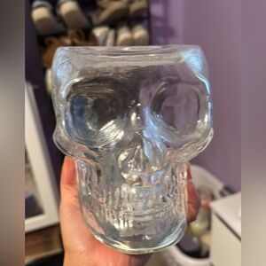 Clear Glass Skull Candle Holder